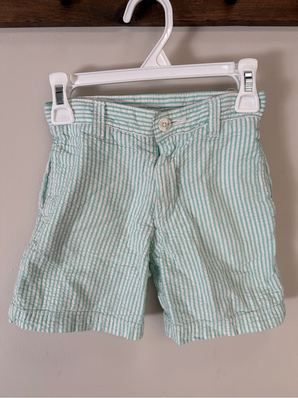 J. Khaki Boys Seersucker Shorts Size 4 Green White Striped Chino Dress